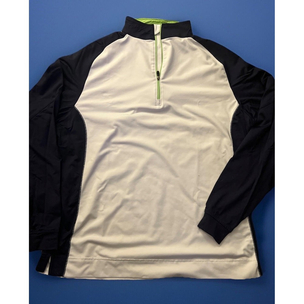 FootJoy‎ Jacket Mens XL White Blue Golf Pullover 1/4 Zip Stretch Nylon Olympia